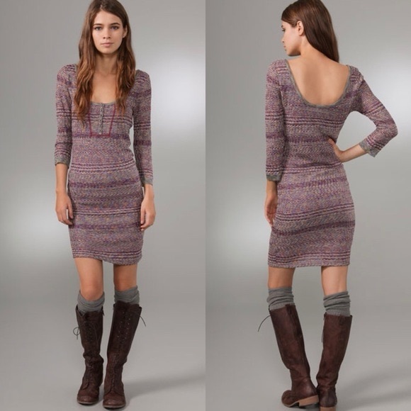 Free People Dresses & Skirts - Y2K Free People Rainbow Sunrise Knit Stretchy 3/4 Sleeve Sweater Dress| Large